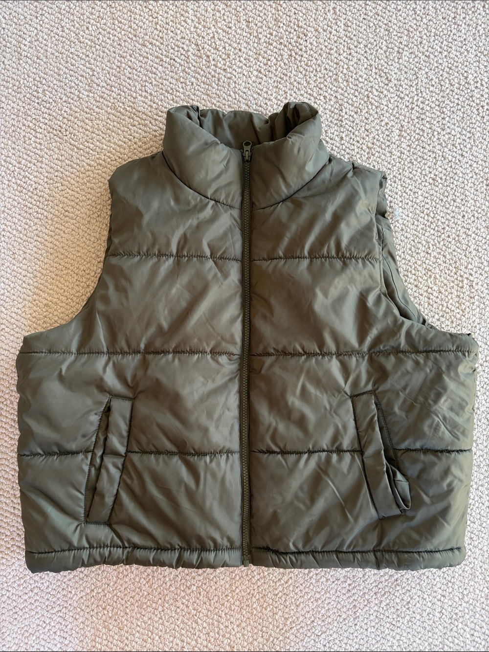 Zella Olive Quilted Puffer Vest - Front Zip